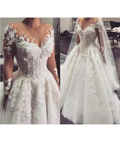 Load image into Gallery viewer, Luxury Arabic A Line Wedding Dress Princess Robe De Mariee 3d Flowers Beaded Appliques Wedding Gowns For Bride With Sleeves