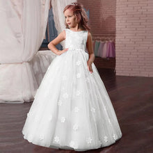 Load image into Gallery viewer, Flower Girl's Birthday Banquet Long Sleeve Lace Stitching Dress Elegant Girl's Wedding Long White Butterfly Lace Loop Dress