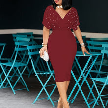 Load image into Gallery viewer, 3xl Beading Lady Mermaid Dress 2020 African Women Pink Midi Dresses Robe Femme Vestiods Elegant Office Lady Cocktail Dress