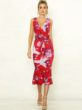 Load image into Gallery viewer, Spring Summer Fashion Formal Dress Sexy V-neck Printed Lotus Leaf Party Dress Elegant Mermaid Evening Dress XUCTHHC NEW 2020