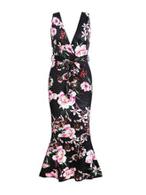 Load image into Gallery viewer, Spring Summer Fashion Formal Dress Sexy V-neck Printed Lotus Leaf Party Dress Elegant Mermaid Evening Dress XUCTHHC NEW 2020
