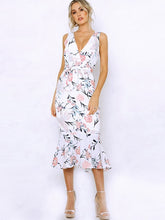 Load image into Gallery viewer, Spring Summer Fashion Formal Dress Sexy V-neck Printed Lotus Leaf Party Dress Elegant Mermaid Evening Dress XUCTHHC NEW 2020