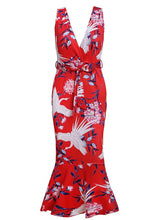 Load image into Gallery viewer, Spring Summer Fashion Formal Dress Sexy V-neck Printed Lotus Leaf Party Dress Elegant Mermaid Evening Dress XUCTHHC NEW 2020