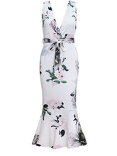 Load image into Gallery viewer, Spring Summer Fashion Formal Dress Sexy V-neck Printed Lotus Leaf Party Dress Elegant Mermaid Evening Dress XUCTHHC NEW 2020