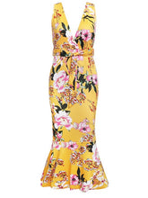 Load image into Gallery viewer, Spring Summer Fashion Formal Dress Sexy V-neck Printed Lotus Leaf Party Dress Elegant Mermaid Evening Dress XUCTHHC NEW 2020