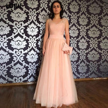 Load image into Gallery viewer, LORIE Blush Pink Tulle Evening Dresses V-neck Sleeveless Long Lace Formal Evening Party Dresses Elegant Prom Gown Zipper