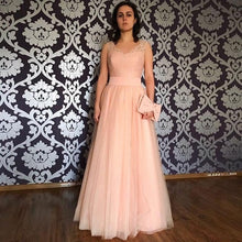 Load image into Gallery viewer, LORIE Blush Pink Tulle Evening Dresses V-neck Sleeveless Long Lace Formal Evening Party Dresses Elegant Prom Gown Zipper