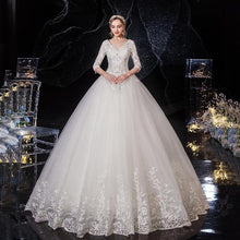 Load image into Gallery viewer, EZKUNTZA 2020 New Sexy V Illusion Neck Half Sleeve Wdding Dress Luxury Lace Embroidery Plus Size Lace Up Princess Ball Gown