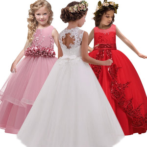 New 2020 Girls'Back Hollow Flower Dress Flower Boy High-end Wedding Dress Elegant Girls' Flower-lace Banquet Dress