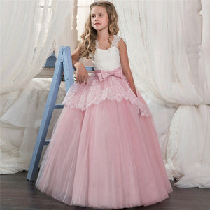 New 2020 Girls'Back Hollow Flower Dress Flower Boy High-end Wedding Dress Elegant Girls' Flower-lace Banquet Dress