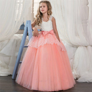 New 2020 Girls'Back Hollow Flower Dress Flower Boy High-end Wedding Dress Elegant Girls' Flower-lace Banquet Dress