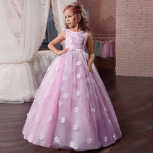 Load image into Gallery viewer, Flower Girl&#39;s Birthday Banquet Long Sleeve Lace Stitching Dress Elegant Girl&#39;s Wedding Long White Butterfly Lace Loop Dress
