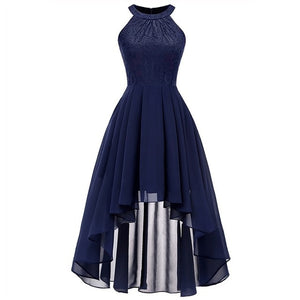 2020 wedding party dress prom gown fashion clothing Front short long back dark blue halter Bow Bridesmaid Dresses