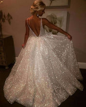 Load image into Gallery viewer, BacklakeGirls 2019 Sexy V Neck Sleeveless Cheap Wedding Dress With Sequins Cut Out Back China Wedding Gowns For Marriage

