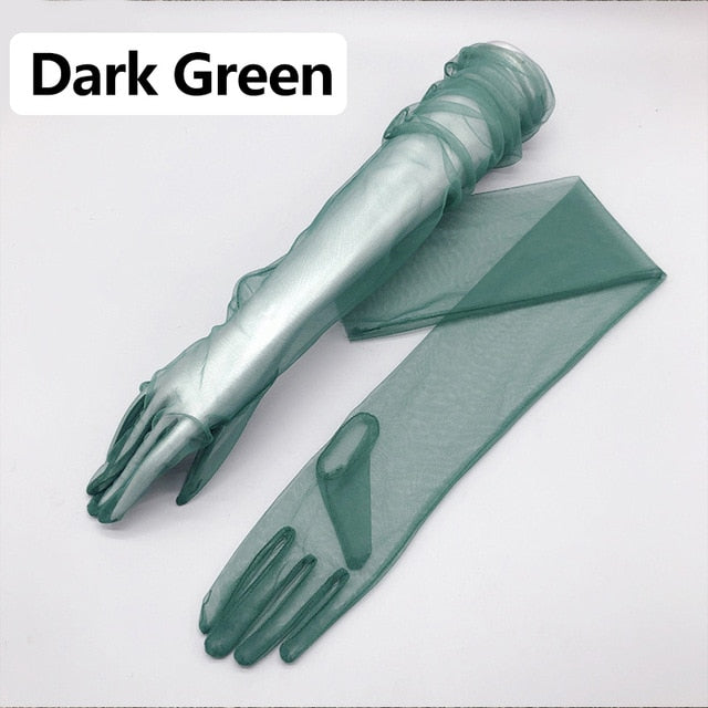 2020 Women Sheer Tulle Gloves Transparent Full Finger Elbow Long Gloves Mittens wedding Party Photography Thin Ultra Long Gloves